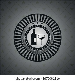 bottle and glass of wine icon inside realistic dark emblem