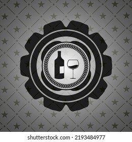 Flasche und Glas Wein Symbol in Retro-Stil schwarze Emblem. 