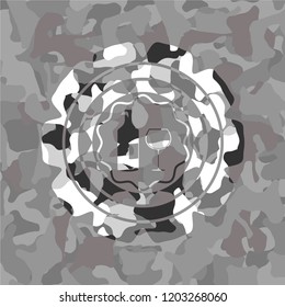 bottle and glass of wine icon on grey camouflaged texture