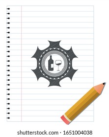 bottle and glass of wine icon pencil draw. Vector Illustration. Detailed.