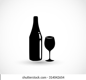 Bottle and glass of wine icon vector