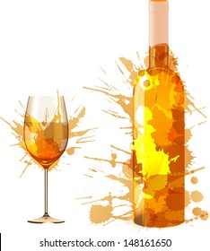 Bottle and glass of wine made of colorful splashes