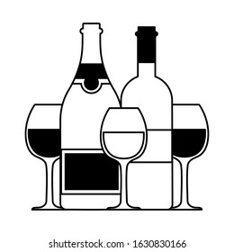 bottle and glass of wine on white background vector illustration design