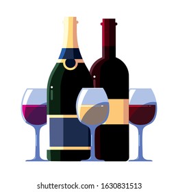 bottle and glass of wine on white background vector illustration design
