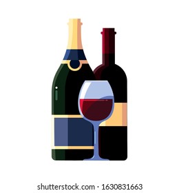 bottle and glass of wine on white background vector illustration design