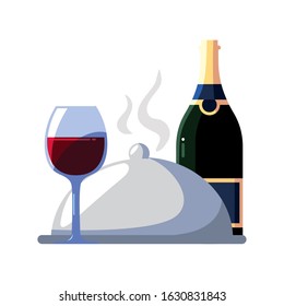 bottle and glass of wine on white background vector illustration design