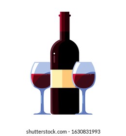 bottle and glass of wine on white background vector illustration design