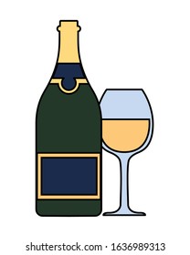 bottle and glass of wine on white background. vector illustration design.
