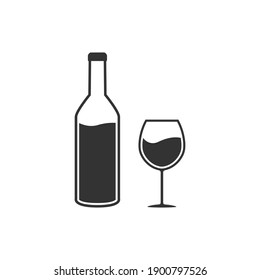 Bottle and glass of wine silhouette. Alcohol drink shape elements. Vector illustration isolated on white background