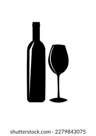 bottle and glass of wine. Wine bottle and glass silhouette - vector illustration.