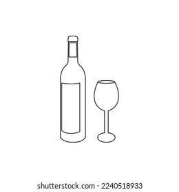 Bottle and glass of wine silhouette,wine vector, simple illustration