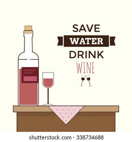 A bottle and glass of wine in table for dinner