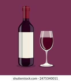 bottle and a glass of wine. Vector illustration in flat style For web, info graphics.