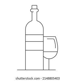Bottle and glass of wine vector isolated on white background. Bottle of wine icon. Wine glass icon
