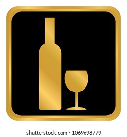 Bottle and glasse button on white background. Vector illustration.