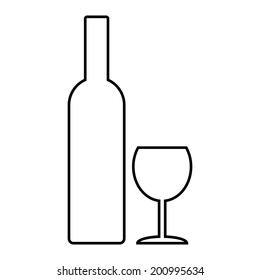 Bottle and glasse icon on white background.