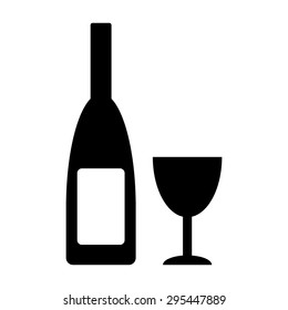 Bottle and glasse icon on white background.