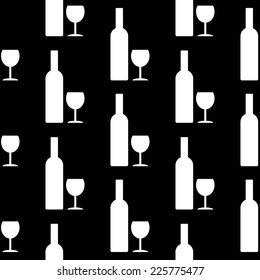 Bottle and glasse icon seamless pattern on black background. Vector illustration.