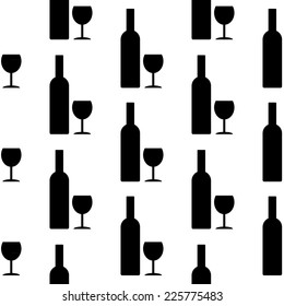 Bottle and glasse icon seamless pattern on white background. Vector illustration.