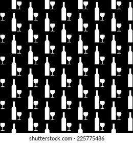 Bottle and glasse icon seamless pattern on black background. Vector illustration.