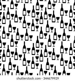 Bottle and glasse seamless pattern on white background. Vector illustration.