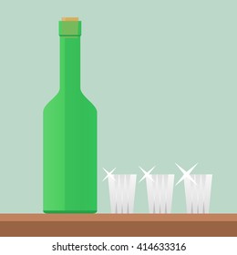 Bottle and glasses