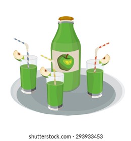 Bottle and glasses with apple juice