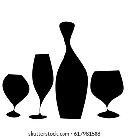 bottle and glasses with black wine