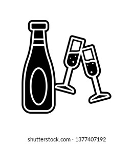 a bottle and glasses of champagne icon. Element of Casino for mobile concept and web apps icon. Glyph, flat icon for website design and development, app development