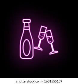 A bottle and glasses of champagne neon icon. Simple thin line, outline vector of casino icons for ui and ux, website or mobile application