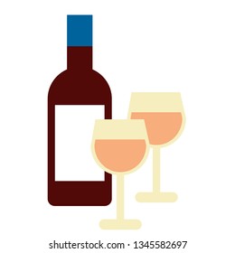 bottle glasses flat illustration on white