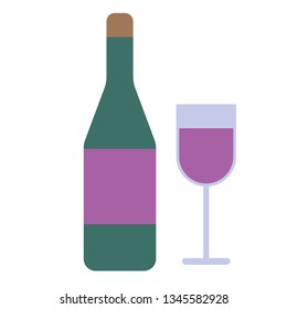 bottle glasses flat illustration on white