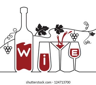 bottle, glasses and grapes