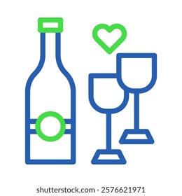 Bottle with Glasses and Heart Icon, Celebration Time