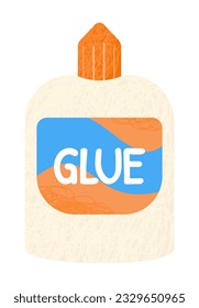 Bottle of glue icon. Adhesive liquid container, school supply. Hand drawn clip art element, scribble texture. Vector illustration isolated on transparent background
