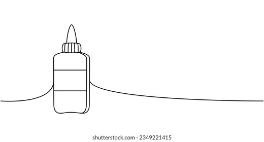 Bottle of glue, office supplies one line continuous drawing. Back to school continuous one line illustration. Vector minimalist linear illustration.