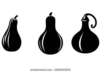 Bottle Gourd Vegetable Silhouette, Black Icon