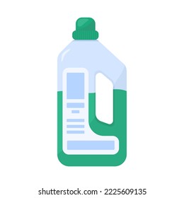 A bottle of green liquid laundry detergent. Plastic container for household chemical.  