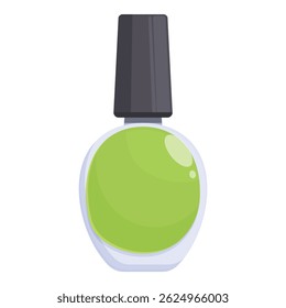 Bottle of green nail polish is standing on a white background