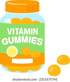 Bottle of gummy candy with vitamins