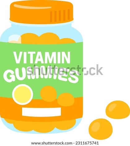Bottle of gummy candy with vitamins