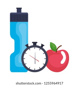bottle gym with chronometer and apple