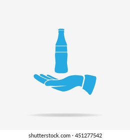 Bottle and hand icon. Vector concept illustration for design.