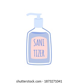 A bottle of hand sanitizer, washing gel. Vector illustration in a hand-drawn style.