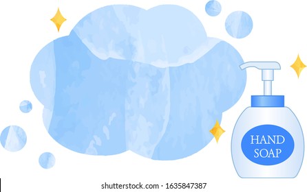 Bottle of hand soap,and lightblue speechbubble