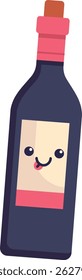 A bottle with a happy face and a cork in a playful cartoon style. The bottle features a cheerful expression and vibrant details. Cartoon vector illustration.