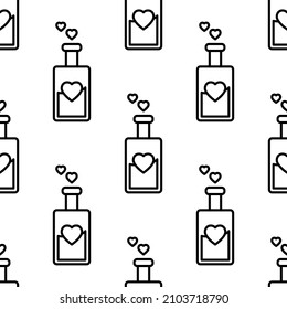 Bottle with heart. Seamless pattern