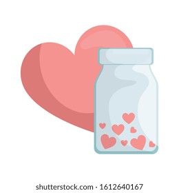 bottle with hearts isolated icon vector illustration design