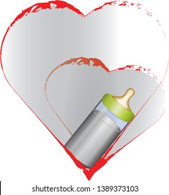 A bottle with hearts, love for a baby