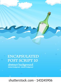 Bottle with help message floating in the ocean waves